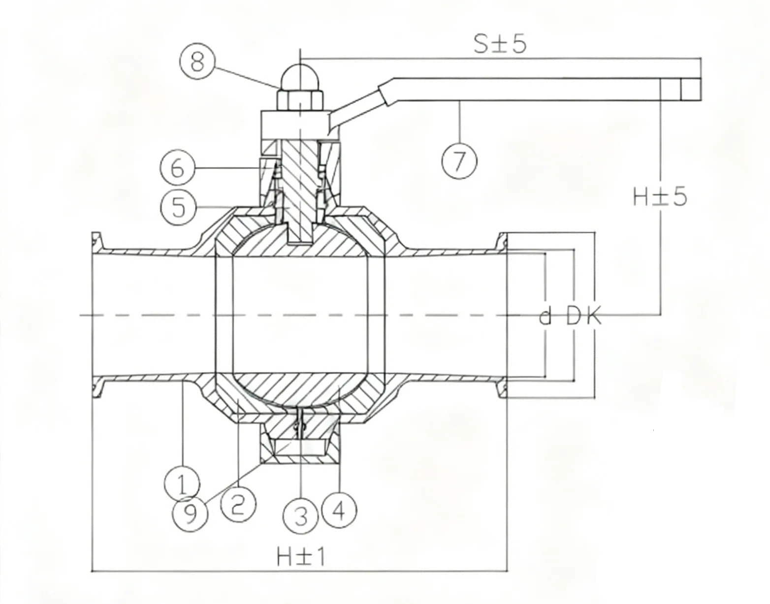 hygienic-grade-clamp-type-non-retention-full-enclosure-ball-valve-outline
