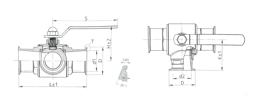 hygienic-grade-three-way-clamp-ball-valve-outline